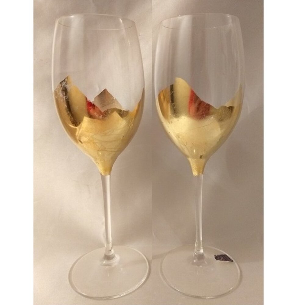 Licht Crystal Wine Glasses Wedding Flutes Gold Leaf Germany Set of 2